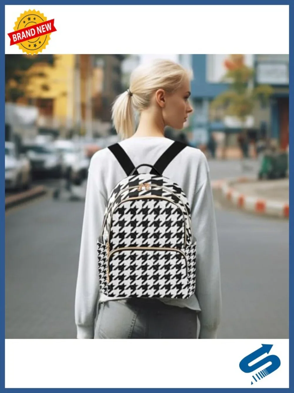 Women Anti-Theft Travel Backpack with Luggage Belt Lightweight Houndstooth